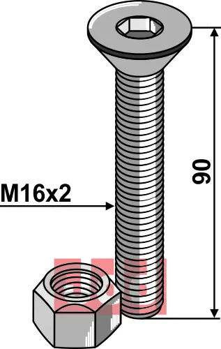 Umbracobolt M16x2x90 - 10.9 m. Mutter - JDD Utstyr