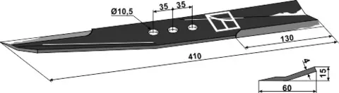 Kniv 410 mm - høyre hull 10,5, avst. 35