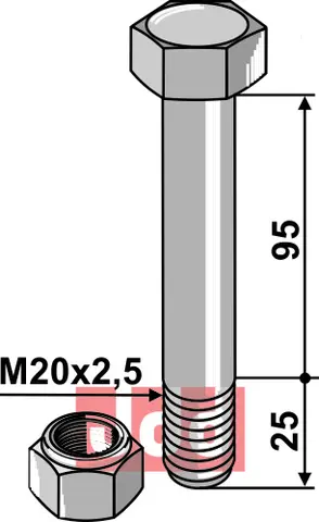 Bolt M20x2,5x120 - 10.9 m. L&#229;semutter Sauerburger