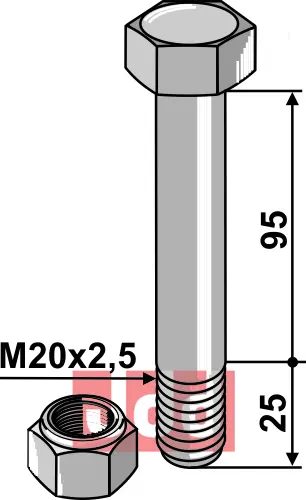 Bolt M20x2,5x120 - 10.9 m. Låsemutter - JDD Utstyr