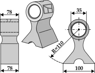 Beskjæringshammer til Seppi 78x78mm, 35mm hull, radius 110