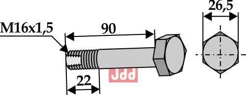 Bolt M16x1,5x90 - 10.9 - JDD Utstyr