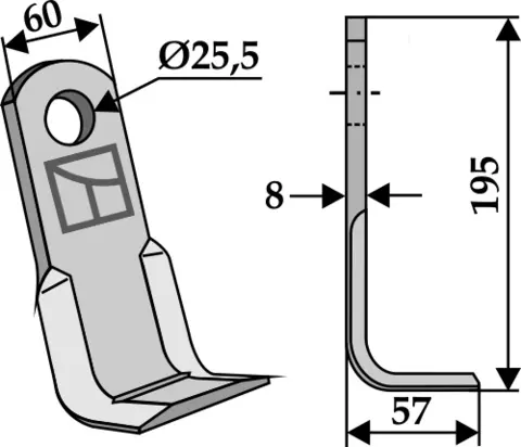 L-kniv 195x60 mm hull 25,5