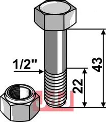 Bolt 1/2''UNFx43 - 12.9 m. Låsemutter Taarup/Tim