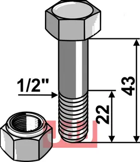 Bolt 1/2''UNFx43 - 12.9 m. Låsemutter Taarup/Tim