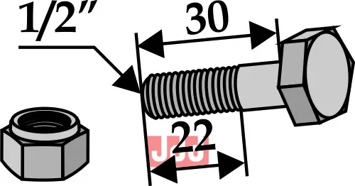 Bolt 1/2''UNFx30 - 12.9 m. Låsemutter Taarup 