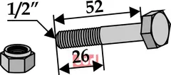 Bolt 1/2''UNFx53 - 12.9 m. Låsemutter Taarup