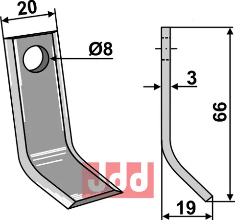 Y-kniv til Sabo 66 x 20 mm - 3 mm tykkelse