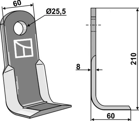 L-kniv 210x60 mm hull 25,5