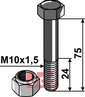 Bolt M10x1,5x75 - 12.9 m. Låsemutter Noremat/Vogel u. Noot/Votex/HMF FREI