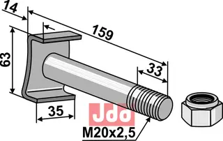 Bolt M20x2,5x159 - 10.9 m. Låsemutter Kuhn/Willibald