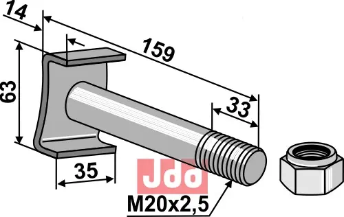 Bolt M20x2,5x159 - 10.9 m. Låsemutter - JDD Utstyr
