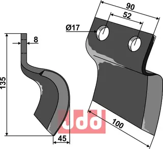 Gravskjær til Zibo L: 135mm, B: 100mm, 17mm hull