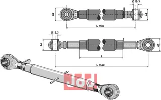 Topplenker M24x3 Lengde 370-520mm, M24x3