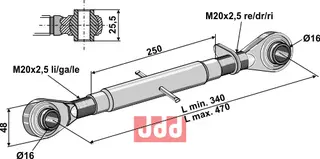 Toppstag M20x2,5 L: 340-470mm, Ø: 25,5mm