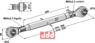 Top-link M20x2,5 Lengde 390-520mm, M20x2,5