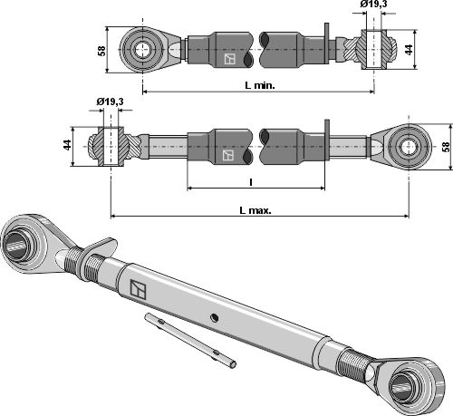 Top-link M30x3,5 standard Kategori I, lengde 440-600mm