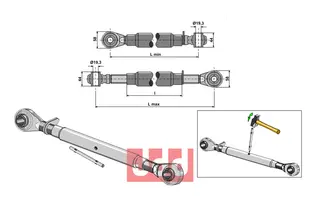 Top-link M30x3,5 standard Lengde 490-650mm, M30x3,5
