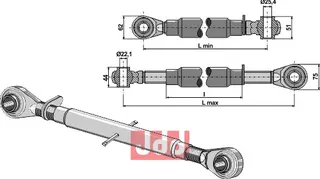 Overlenke til Fendt M30x3,5, lengde 415-515mm
