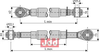 Overlenke til Fendt M30x3,5, lengde 445-545mm