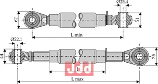 Overlenke til Fendt M30x3,5, lengde 630-880mm