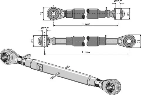 Kat. II Toppstag M30x3,5 herdet L 410-520 mm