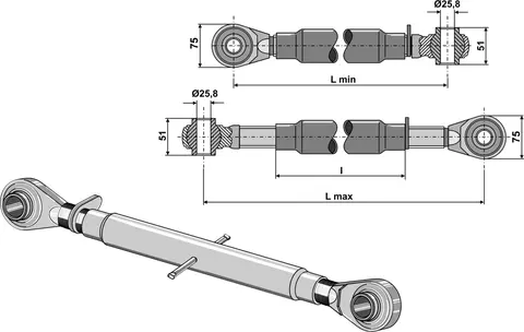 Kat. II Toppstag M30x3,5 L 390-690 mm