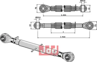 Top-link M30x3,5 standard Ball end 51mm, lengde 620-920mm