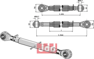 Top-link M30x3,5 Ball end 51mm, lengde 980mm