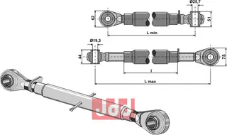 Topplenk M30x3,5 Length 775-1025mm, Category I-II
