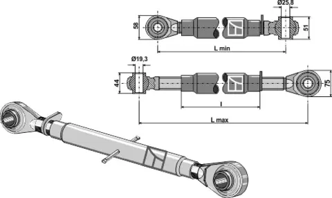 Kat. I-II Toppstag M30x3,5 herdet L 255-310 mm