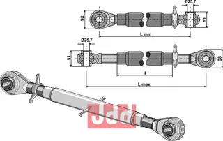 Topplenke M36x3 Max lengde 710mm, min 490mm