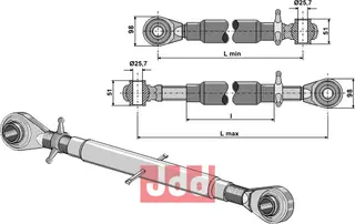 Topplink M36x3 Lengde 630-900mm, 200 PS