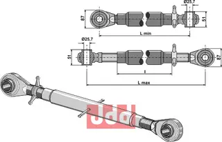 Overlenke til Jean de Bru M36x3, lengde 490-680mm