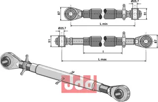 Topplenker med M36x3 Lengde 760-970mm, 150 PS