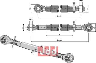 Topplenk M36x3 Lengde 960-1170mm, kategori III