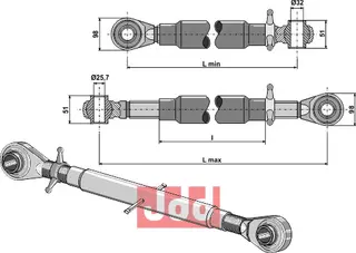 Toppstag M36x3 med h&#230;rdet kulehoder