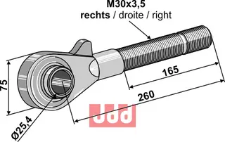 Overlenke til Deutz-Fahr Kategori II, M30x3,5 høyre