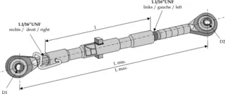 Top-links 1 1/16 UNF til Massey Ferguson Ø19, lengde 575 mm, MF-modeller