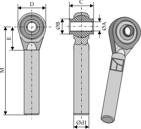 Kuleledd med rund stamme Ø 25,7 mm, lengde 230 mm