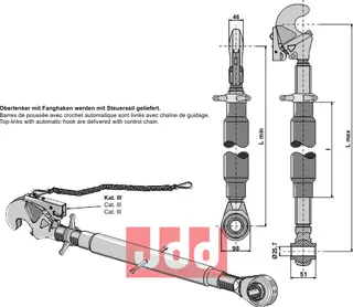 Topplenk M36x3 med automatikk Lengde 600-860mm, M36x3