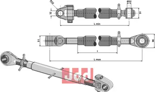 Topplenk M36x3 for ukjent merke Lengde 640-860mm, M36x3