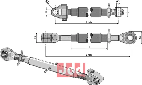 Topplink M36x3 Kategori III, lengde 650-900 mm