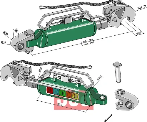 Hydraulisk topstang m. klo og kryssledd - JDD Utstyr