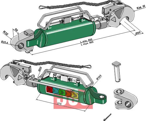 Hydraulisk topstang m. klo og kryssledd - JDD Utstyr