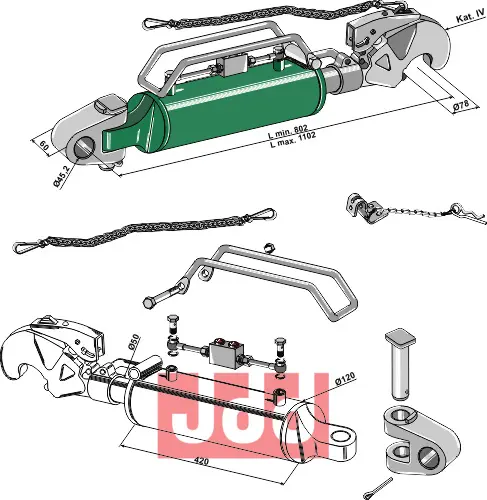 Hydraulisk topstang m. klo og kryssledd - JDD Utstyr