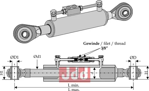 Hydraulisk topstang m. kuleender - JDD Utstyr