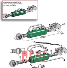 Hydraulisk topstang m. klo og kuleende