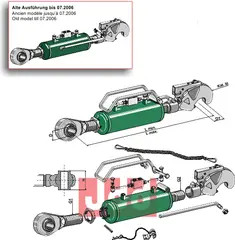 Hydraulisk topstang m. klo og kuleende