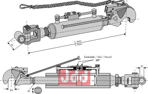 Hydraulisk topstang m. klo og kryssledd - JDD Utstyr
